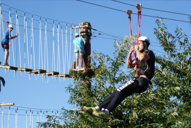  Zip line with a bridge in the background 